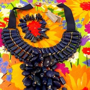 NWT/NWOT Chico's Blue Ribbon Resin Statement Necklace Bracelet
